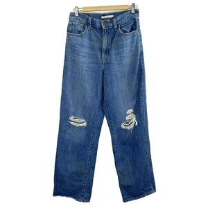 Levis Jeans High Waisted Straight Denim Blue Womens Size 27x30 Distressed
